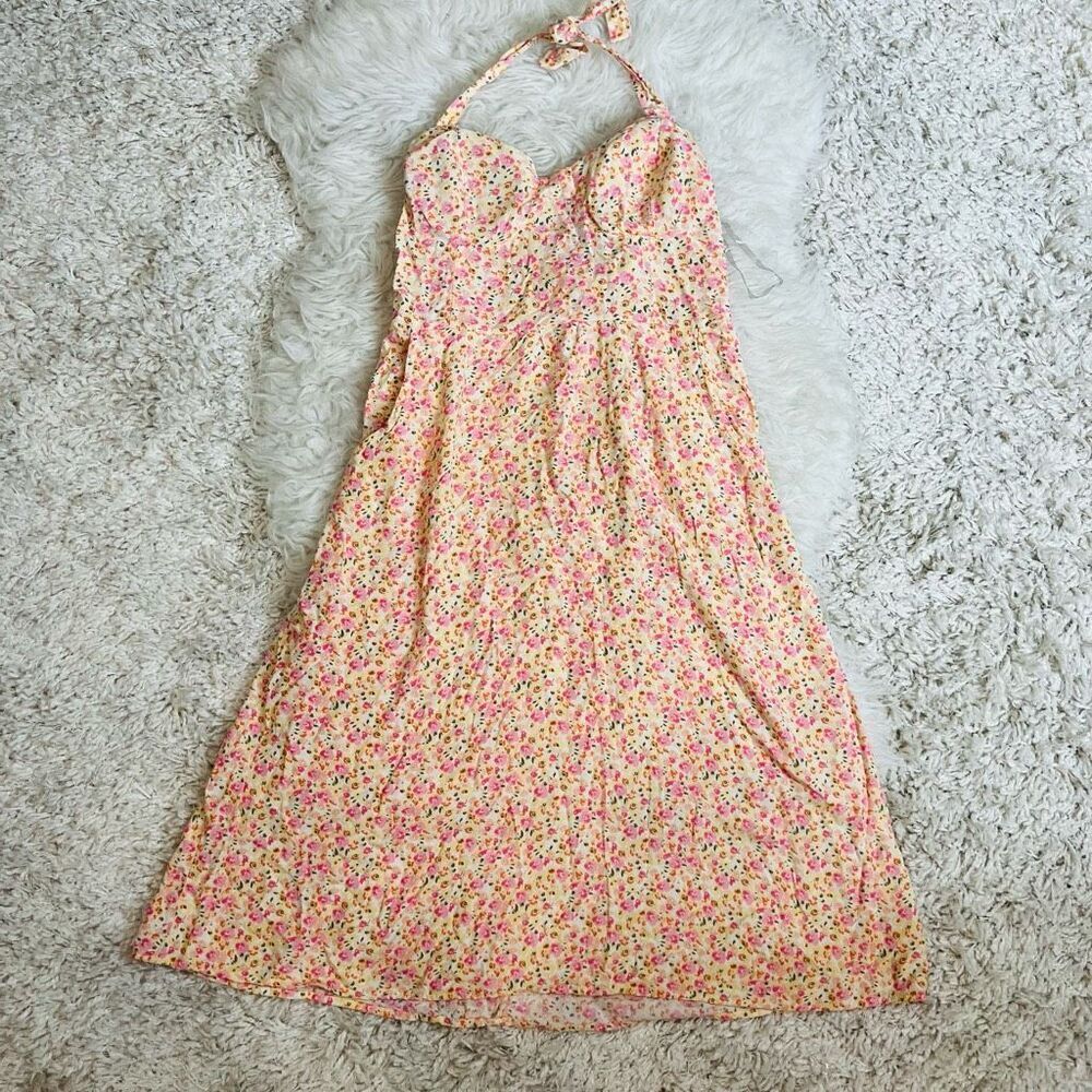 Floral halter style midi summer dress S